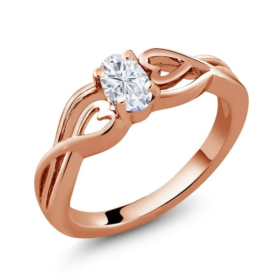 Gem Stone King 18K Rose Gold Plated Silver Solitaire Ring Set with Oval 0.50cttw Moissanite