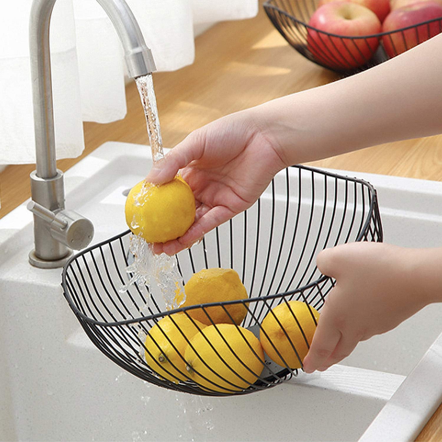 Metal Wire Fruit Basket  Black Bowl For Kitchen Counter Holder Stand Storage Baskets Countertop Home Decor Table Centerpieces Vegetable Fruits Veggies Snacks (black)