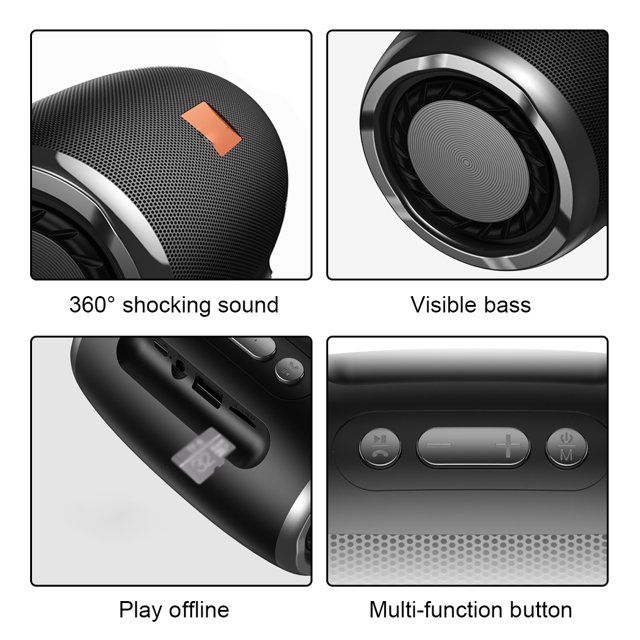 Altavoz Portátil Inalámbrico Compatible con Bluetooth V4.2 Altavoz TF U Disco Exterior Columna de 360 ° Sonido manos libres, Negro Guardurnaity EL005002-02B