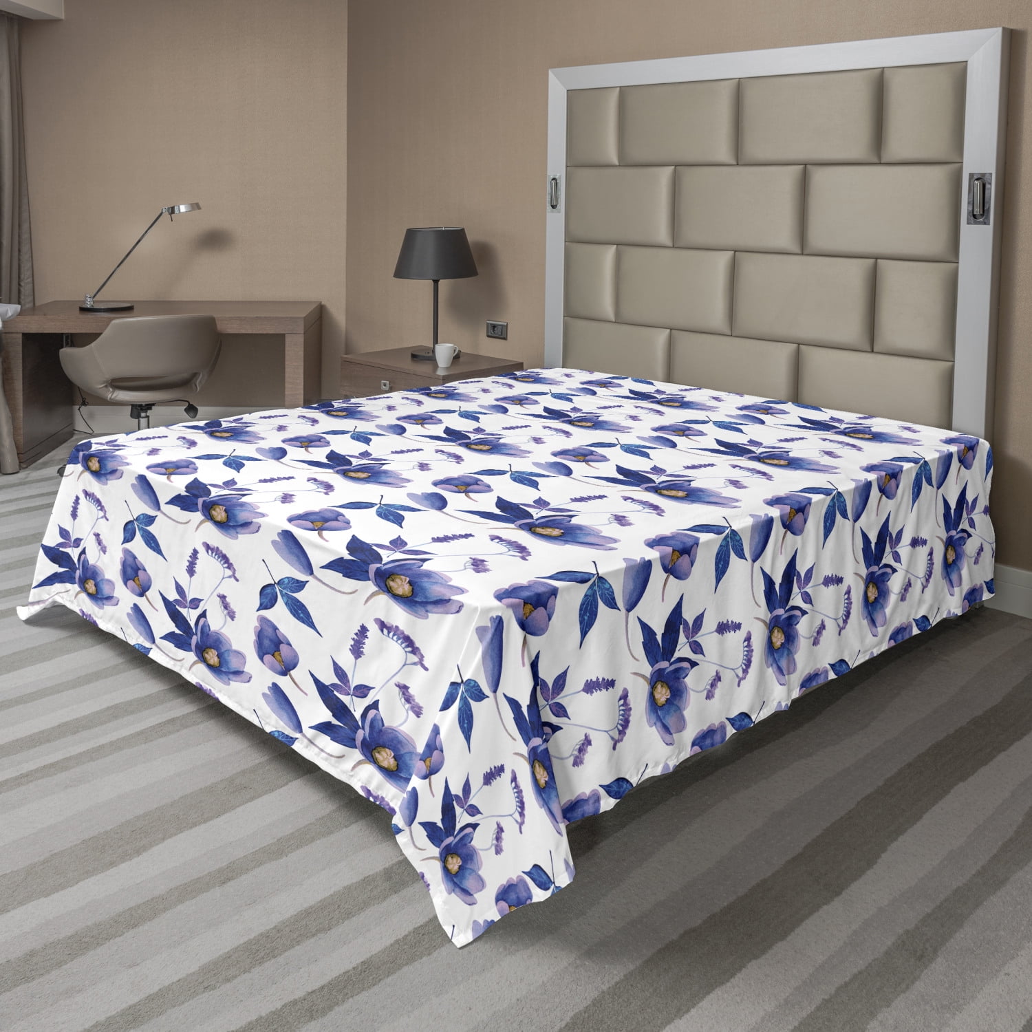 Ambesonne Floral Flat Sheet, Watercolor Spring Plants, California King