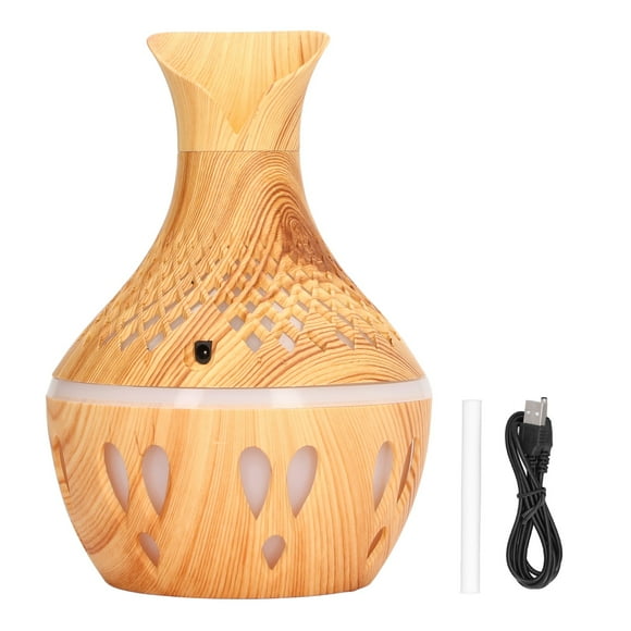 Humidificateur d'aromathérapie - Humidificateur de bureau alimenté par USB de conception de grain de bois de 300 ml, humidificateur de brume de diffuseur d'arôme avec lumière de couleur LED pour chamb