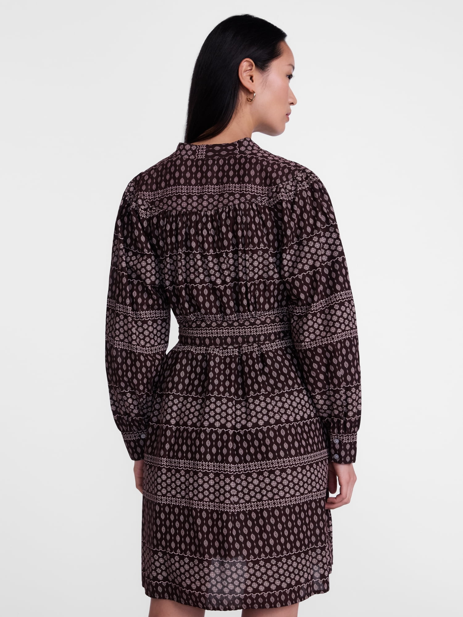 Scenario Women's Band Collar Shirtdress with Long Sleeves, Sizes XS-XXXL