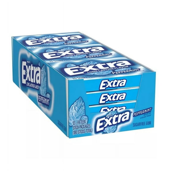 Wrigley's Extra Sugar Free Gum, Peppermint, 15 Sticks, 12 ct