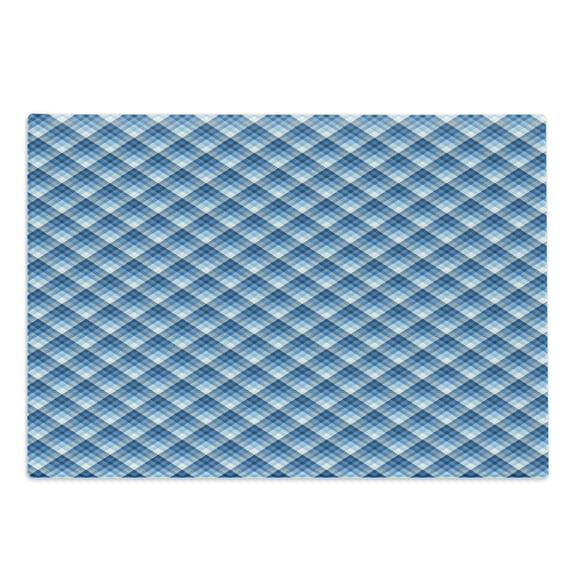 Navy Plaid Cutting Board, Abstract Diagonal Lines Overlapped Squares Illustration, Decorative Tempered Glass Cutting and Serving Board, in 3 Sizes, by Ambesonne