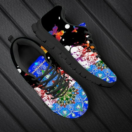 

FORUDESIGN 2021 White Sole Flat Shoes For Women Retro Blue Mandala Flower Butterfly Pattern Spring Summer Light Tenis Sneakers