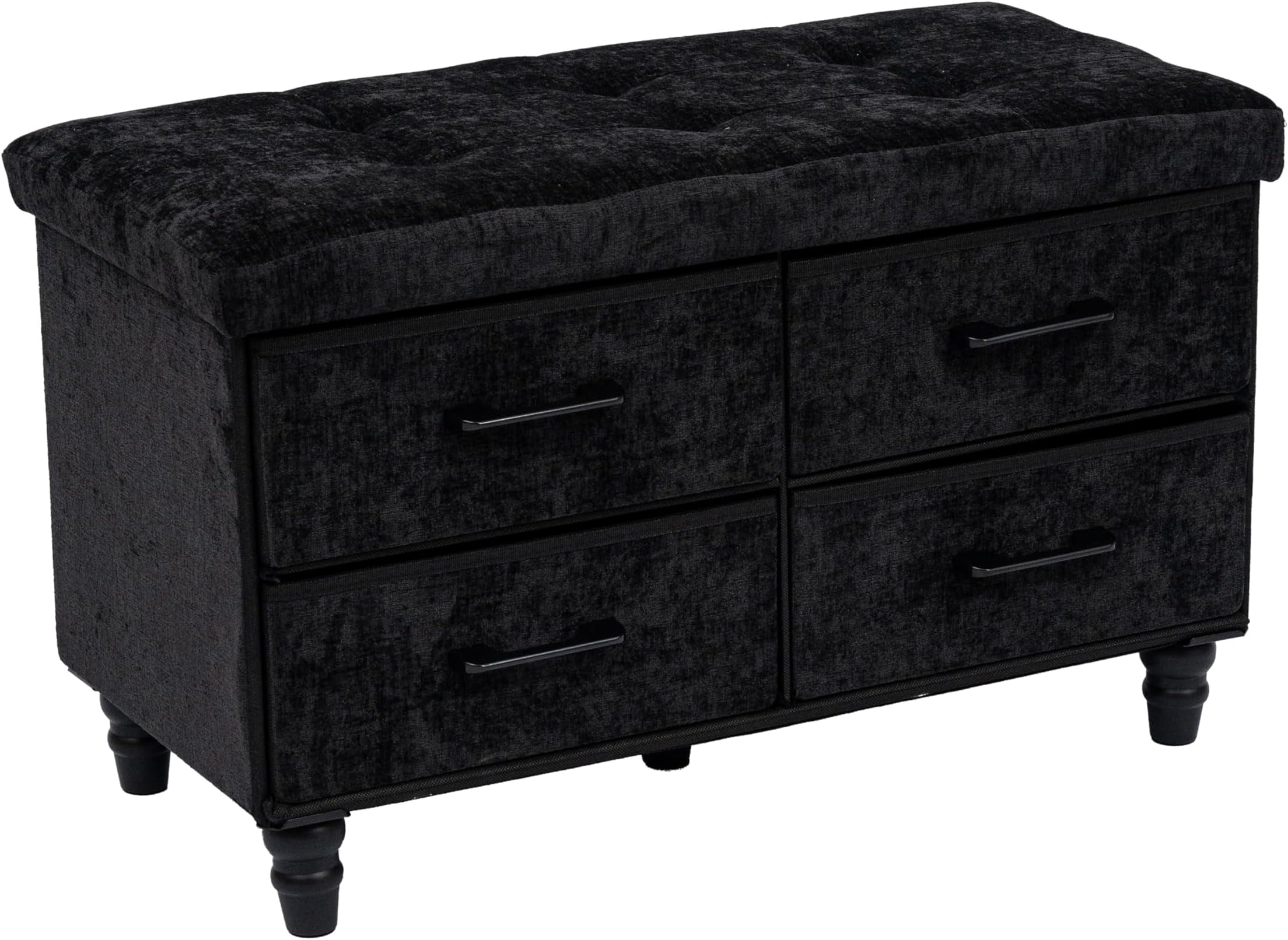 Aria Home 30" Modern Storage Ottoman Bench with 4 Drawers, MDF & Fabric, Black
