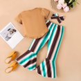 thumbnail image 6 of Girls Summer Outfits Gradient Printed Suit Summer Short Sleeve T Shirt Striped Gradient Flare Pants Suit 2 Piece Set Clothing Set,Size 6 Years-7 Years, 6 of 9