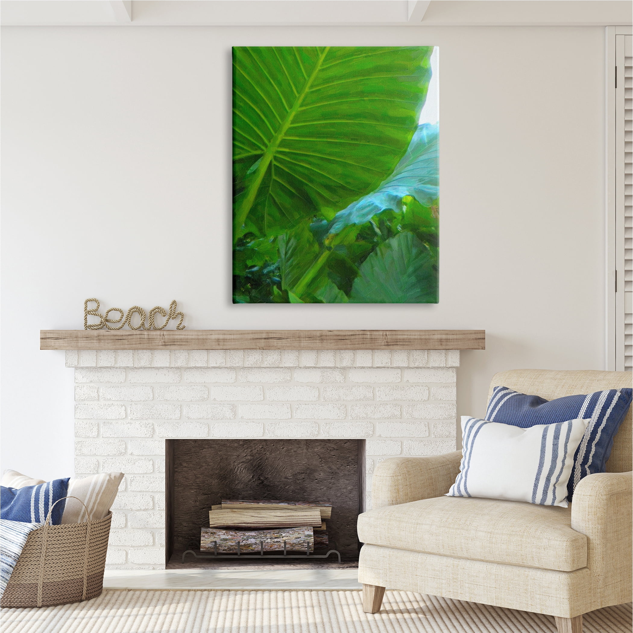 Stupell Industries Green Palm Leaf Painting Botanical & Floral Photography Gallery Wrapped Canvas Print Wall Art, 36 x 48