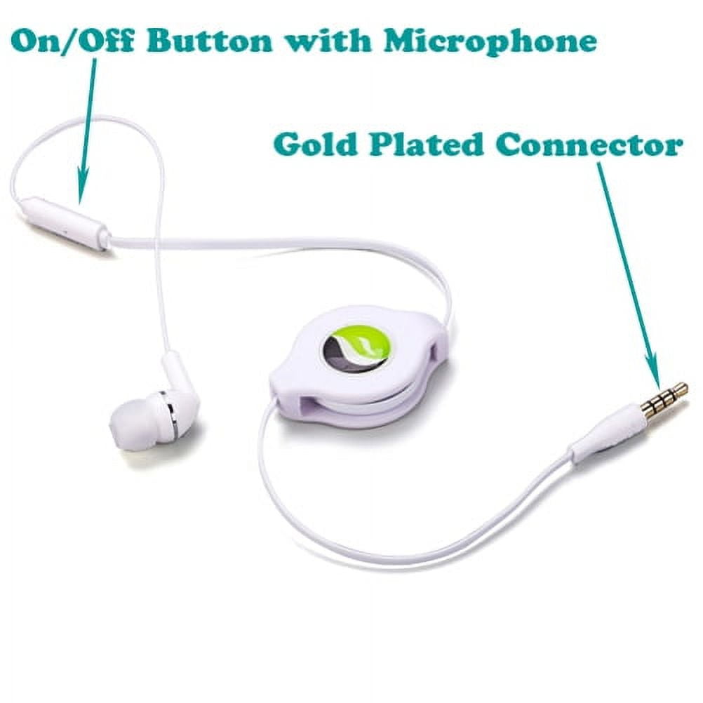 Premium Retractable Headset MONO Hands-free Earphone Mic Single Earbud Headphone Earpiece In-Ear Wired [3.5mm] White Compatible With Motorola Moto G7 Power Play - Nokia 3.1 Plus