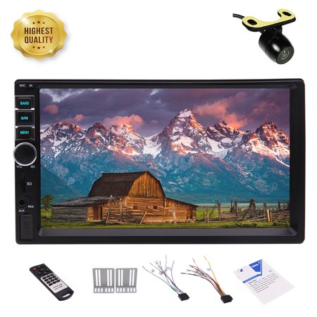 - 2 Din Car MP5 Video Radio Player in Dash Double Din Car Stereo for Bluetooth 7 inch Capacitive Touch Screen Car Deck Headunit Support Remote Control With Rearview Camera