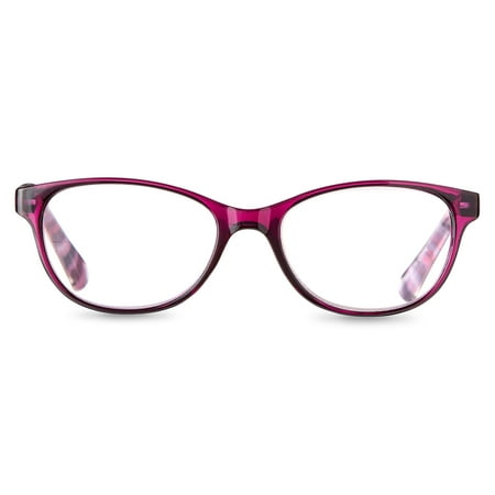 Equate Women s Heather Oval Reading Glasses with Case  Purple  +1.25