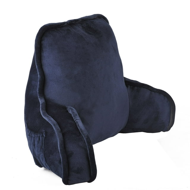 Home Soft Things Super Soft Do It Yourself Bedrest Reading Pillow Cover And Filling, Need Assembly, Lounger Backrest Pillow For Sitting In Bed With Arms Pockets, 20" X 18" X 17", Navy