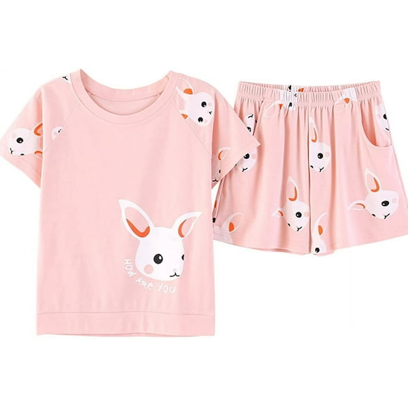 Big Girls Summer Pajama Sets Cute Cartoon Printed Cotton Sleepwear Kids Pjs