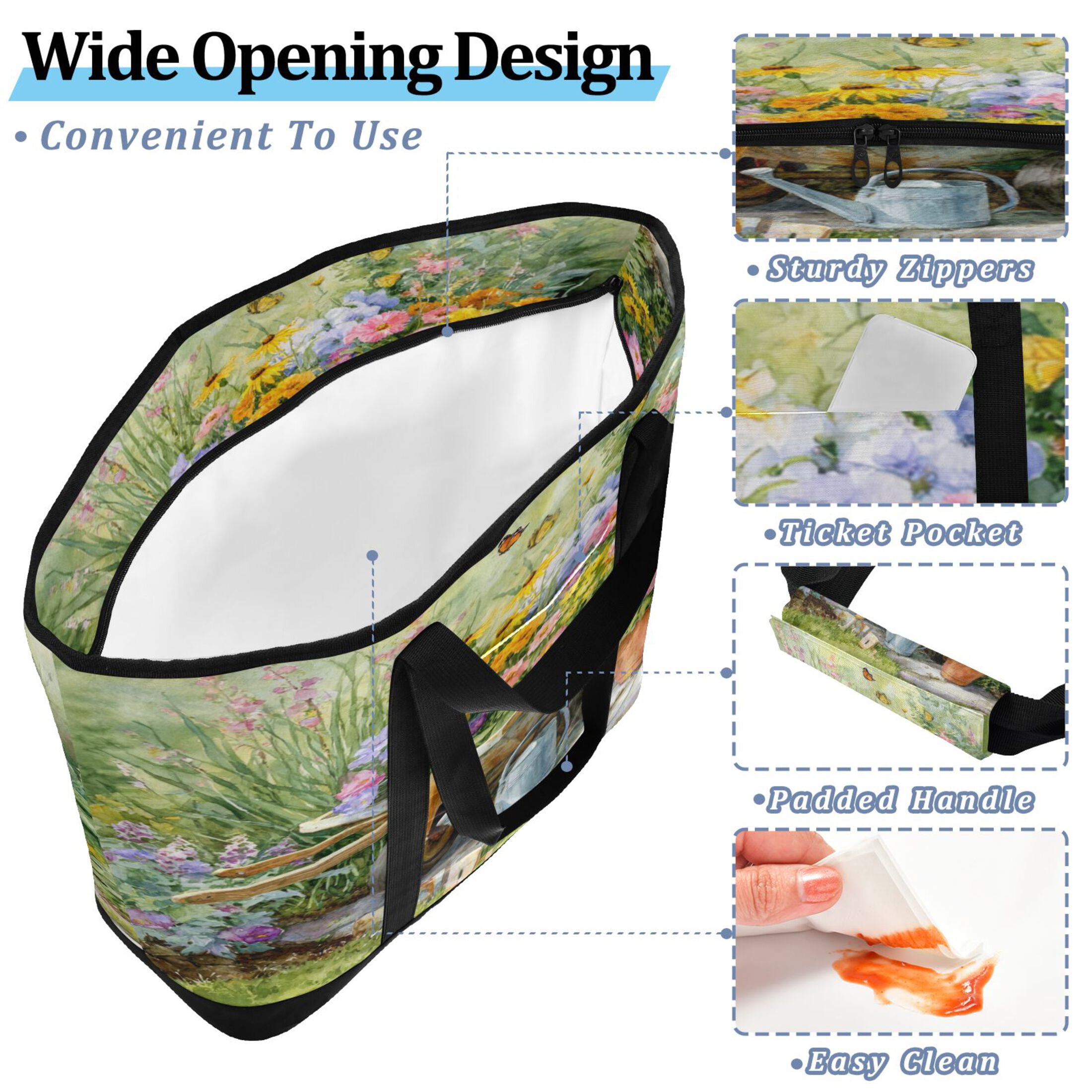 Extra-Large Wide Opening Design Capacity Hand-Held Ice Pack Thickened Insulation Layer For Long-Lasting Cold Retention For Outdoor Shopping Picnics And Camping A Colorful Garden Scene