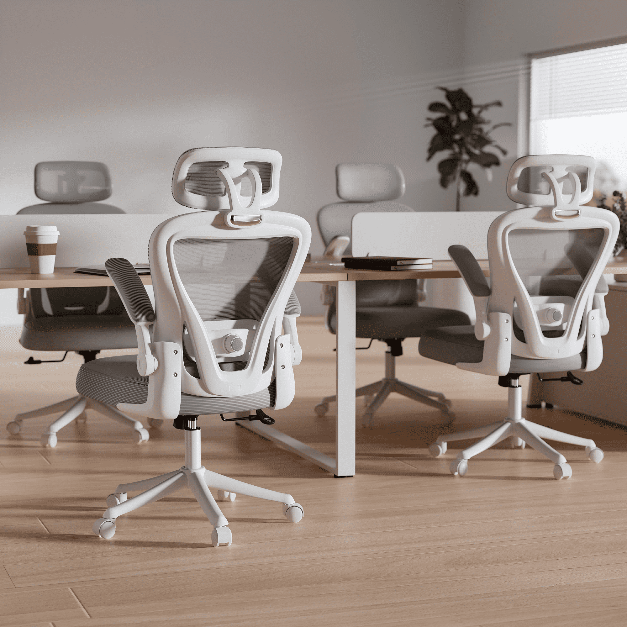 Solfway Home Office Ergonomic Mesh Office Chair, Gray/White (Set of 1)