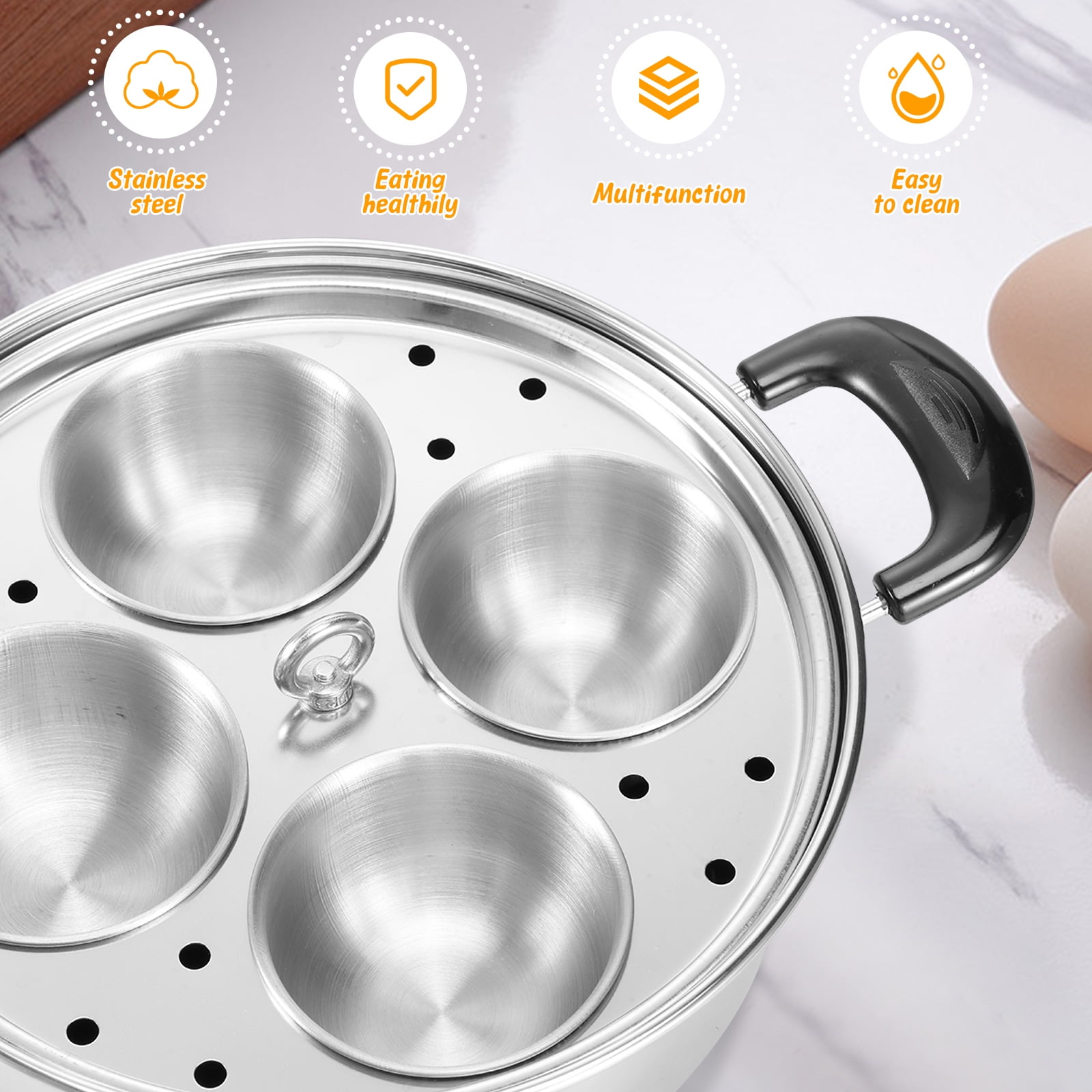 Ihvewuo Egg Poacher Cookware, Stainless Steel Poached Egg Maker Pot, Egg Poaching Pan with 4 Cups, Poached Egg Cooker Pot for Induction Cooktop Gas Cooktop 8.66x7.87x2.68in