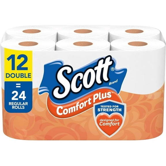 ComfortPlus Toilet Paper, 12 Double Rolls, 231 Sheets per Roll, Septic-Safe, 1-Ply Toilet Tissue