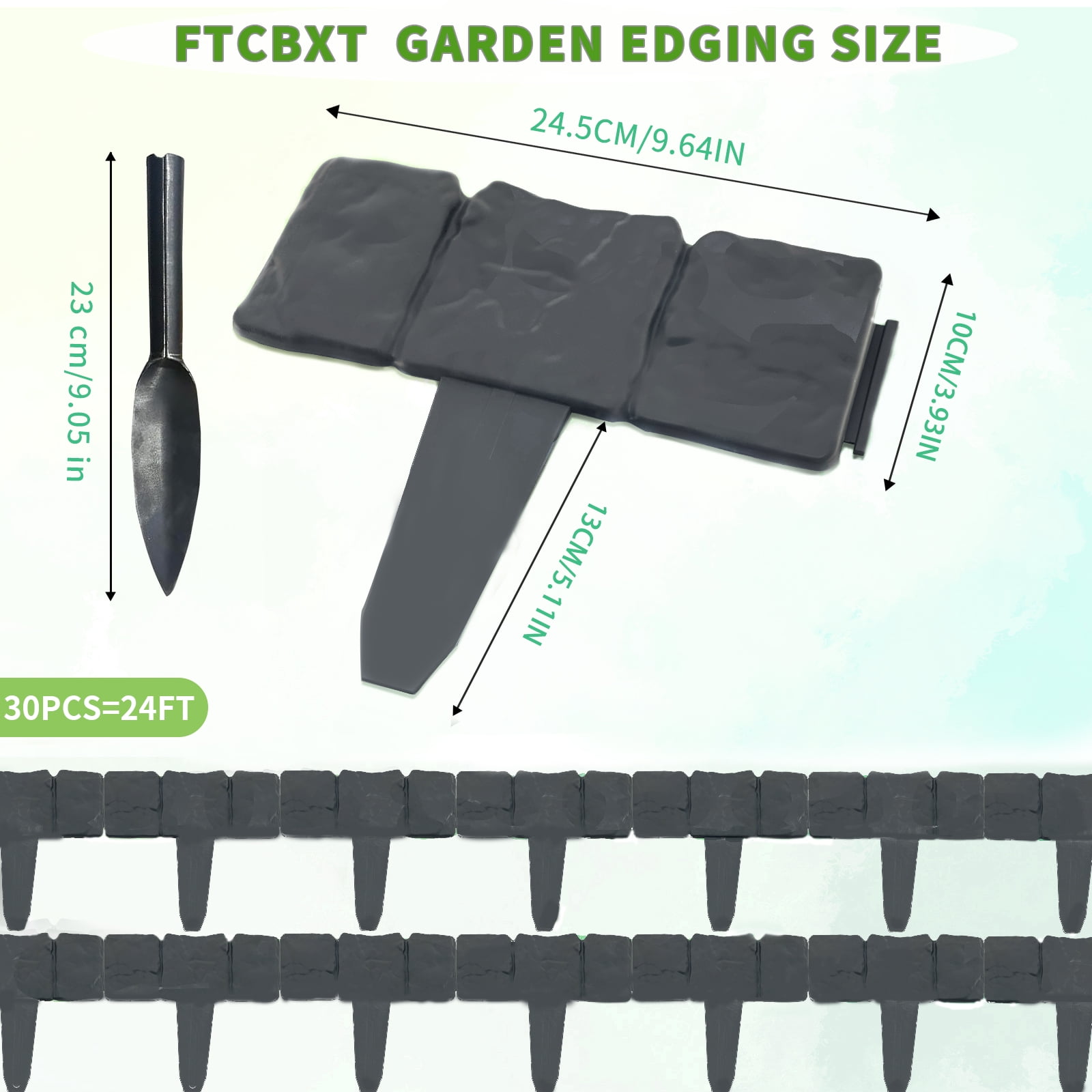 FTCBXT Edging for Landscaping,Landscape Edging Border, 24 Ft Plastic Garden Edging Border, Imitation Stone Fence for DIY Outdoor Yard Landscaping (30 Pcs, Black)