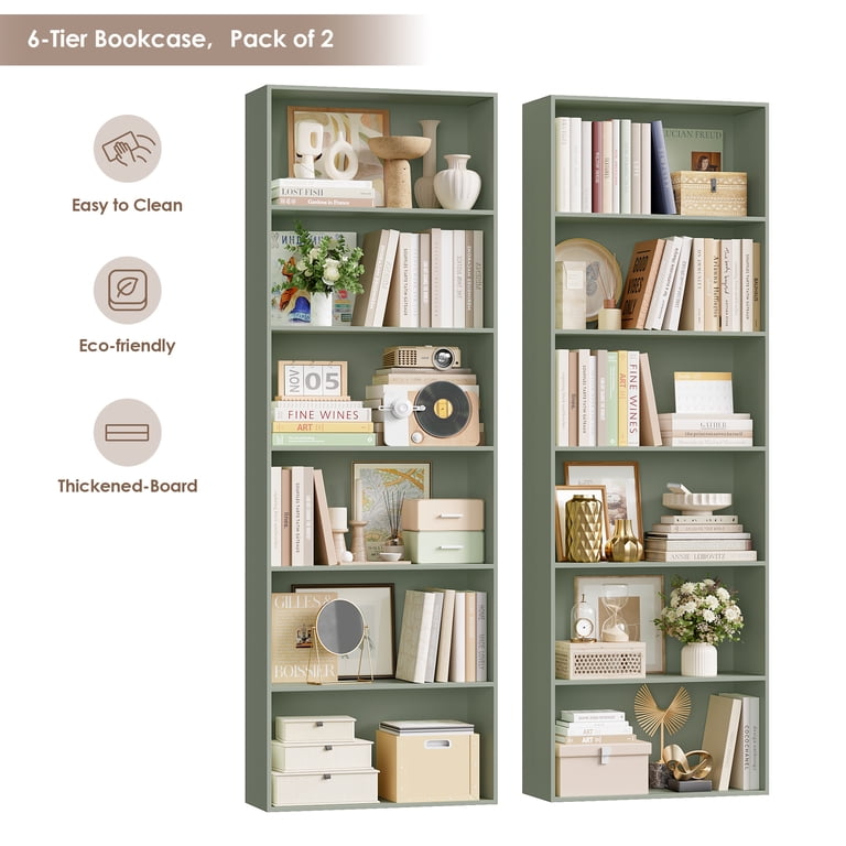 Homfa 6-Tier Bookshelf Set of 2, 70.9" Green Wood photo 5