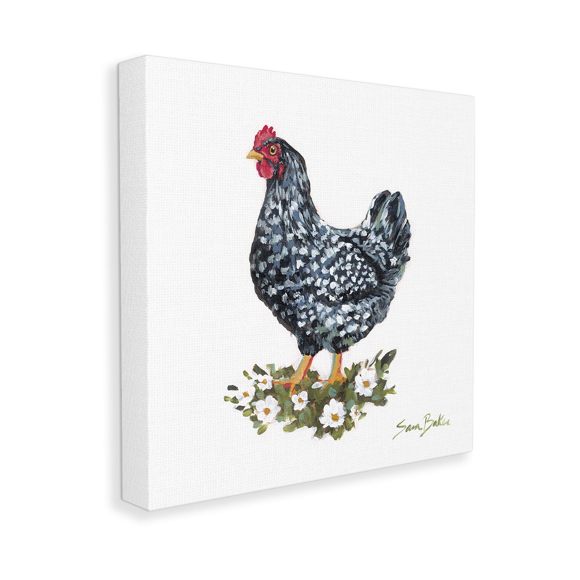Stupell Industries Country Hen with Daisies Animals & Insects Painting Gallery Wrapped Canvas Art Print Wall Art, 36 x 36
