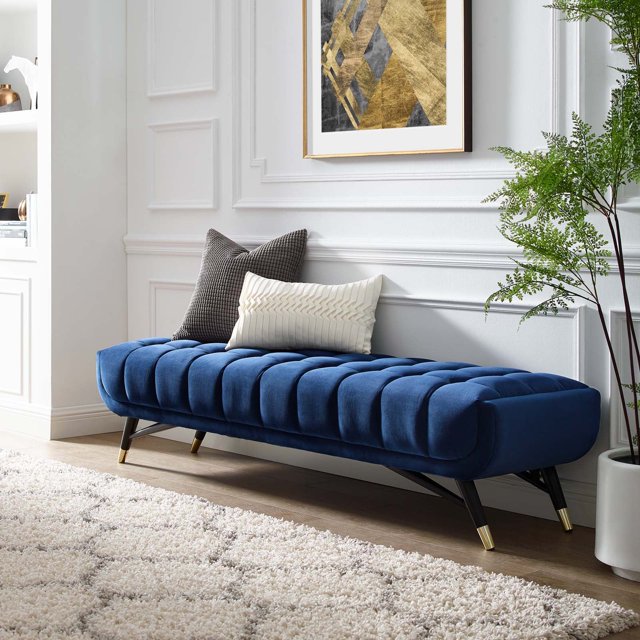 Modway Banc en Velours de Performance Adept, Bleu Minuit