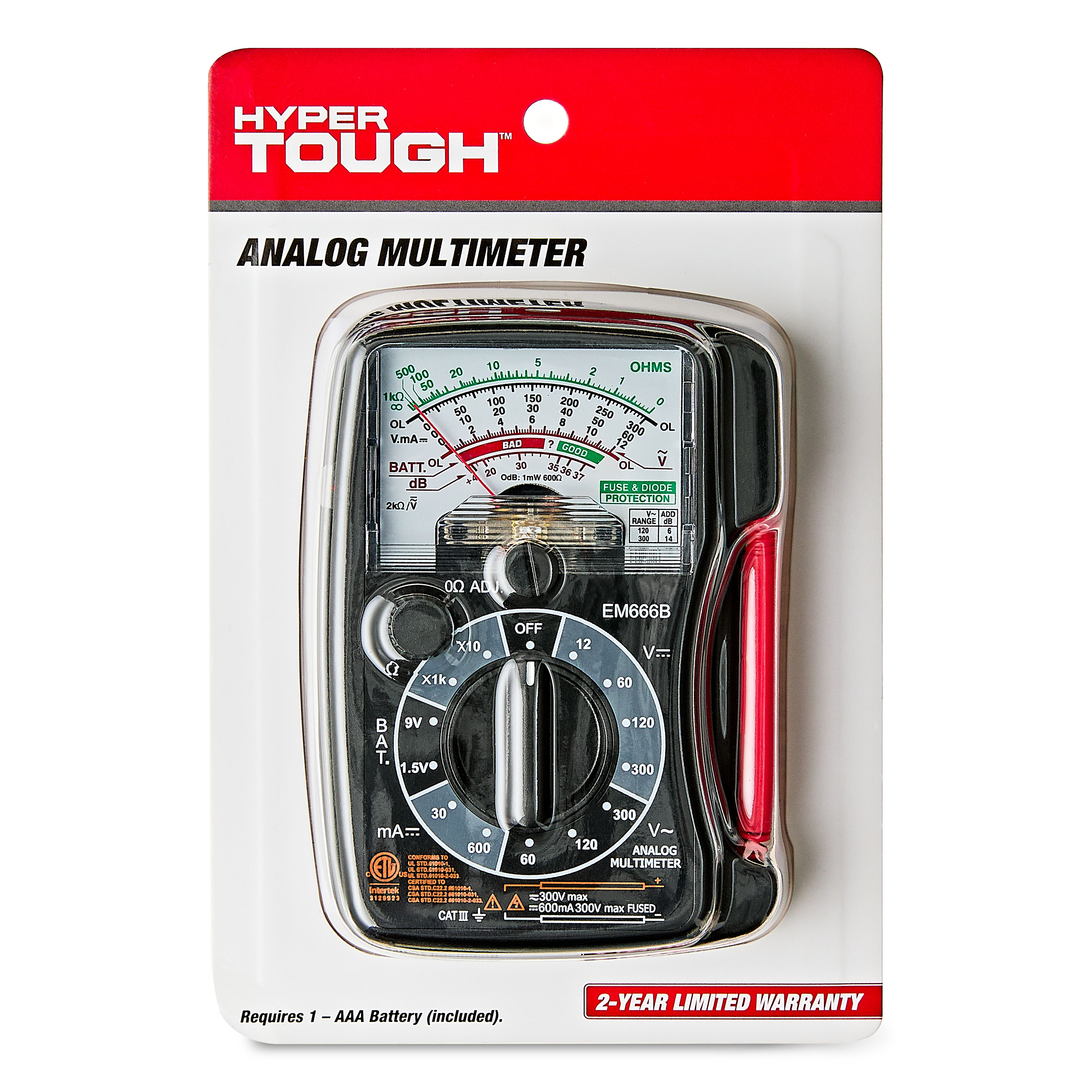 Hyper Tough Analog Multimeter, 5 Functions, 13 Ranges photo 2