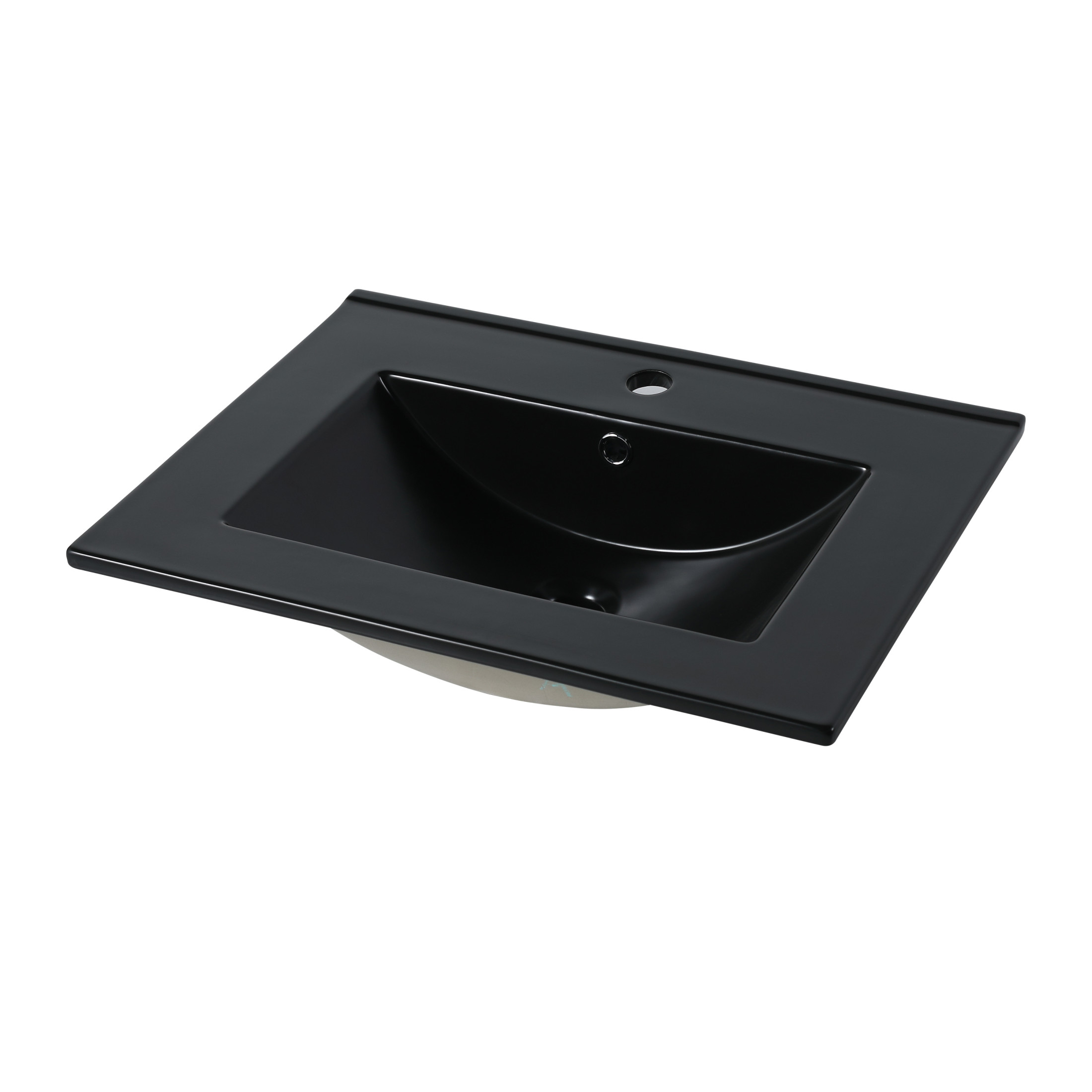 Noble House 24" Bathroom Vanity Top with Integrated Sink, Single Hole, Overflow, Easy-to-Clean Glaze, Black