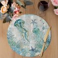thumbnail image 3 of Teal Jellyfish Coastal Round 15 Inch Placemats Set of 8, Summer Beach Coral Nautical Ocean HeatResistant Non Slip Place Mats for Dining Table, Wipeable Braided Kitchen Table Mats for Housewarming, 3 of 9