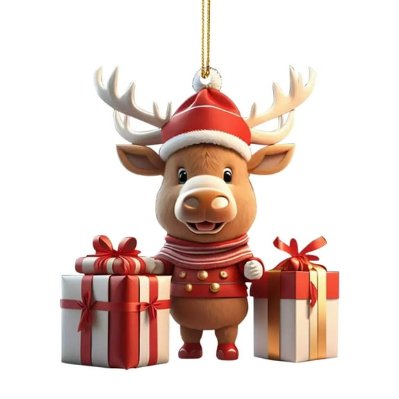 HHBEAUTY Acrylic Christmas Reindeer Ornament, Christmas Tree Hanging Decoration, Christmas Pendant, Festive Carved Decoration, Waterproof, Lightweight, Easy Hanging for Tree, Window, Door