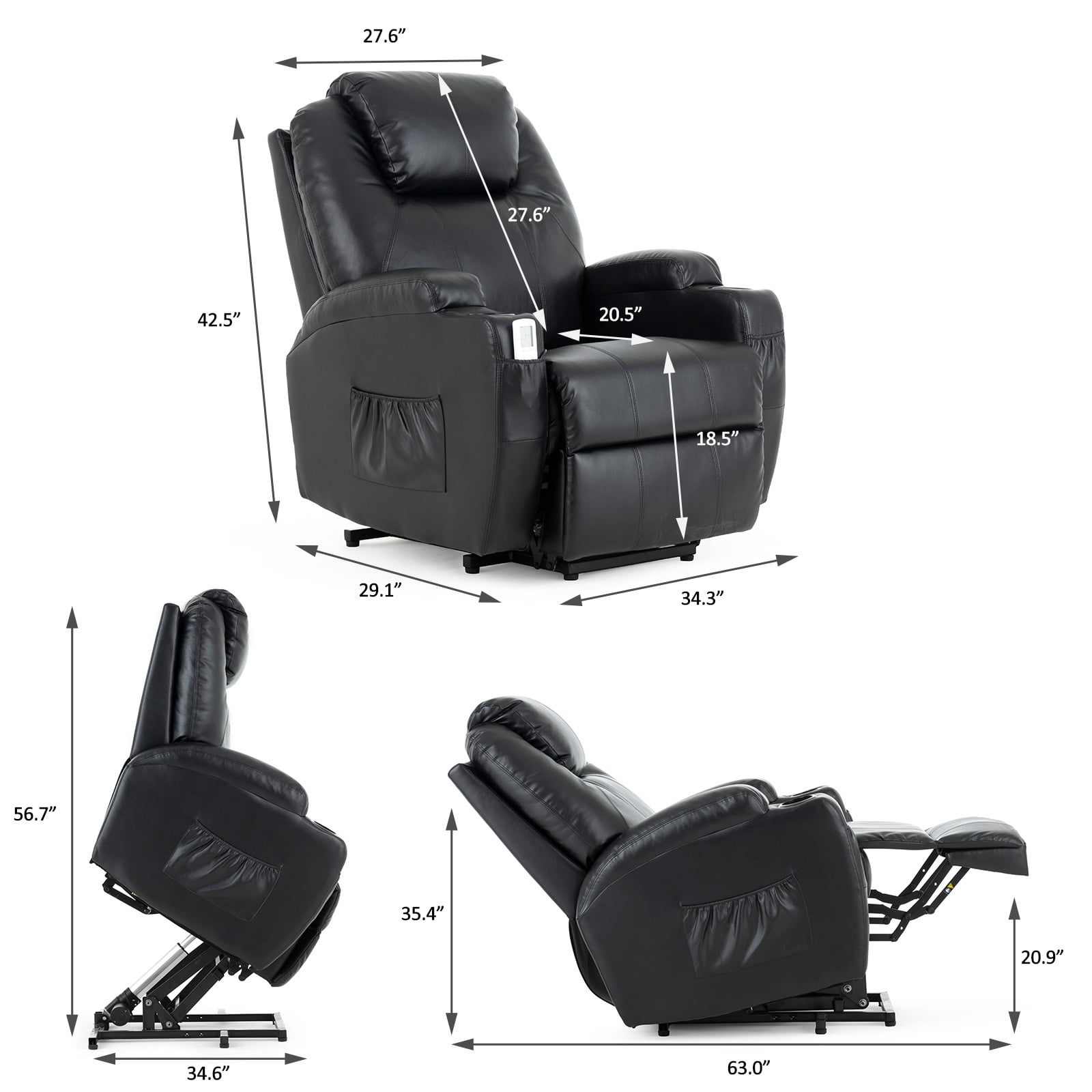 Mecor Electric Power Lift Recliner Chair Leather Elderly Armchair Black ...