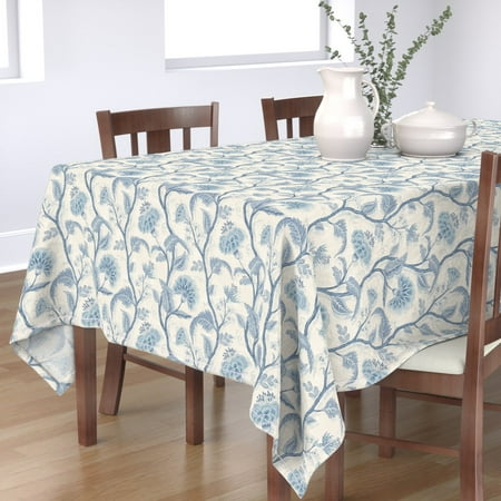 

Cotton Sateen Tablecloth 70 x 120 - Chintz Floral Chinoiserie Soft Blue Cream Decor Indigo Traditional Classic Print Custom Table Linens by Spoonflower