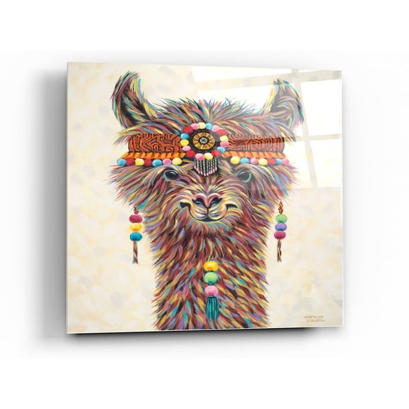 Epic Art 'Hippie Llama II' by Carolee Vitaletti Acrylic Glass Wall Art, 24"x24"