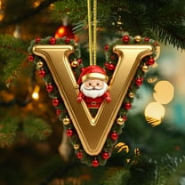 DAMAI 26 Letter Gold Christmas Ornaments With Cartoon Santa Claus- 2D Initial Ornaments for Christmas Tree, Personalized Name Decorations with Alphabet Letters for Holiday Decor