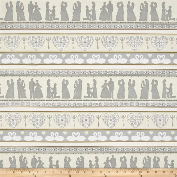 Gray "I Do" Wedding 100% Cotton Fabric Sold by The Yard