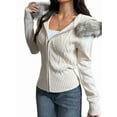 thumbnail image 3 of Women'S Zip Up Cardigan Sweater Cable Faux Fur Hoodies Long Sleeve Jacket Knit Outfits Y2K Apricot L, 3 of 10