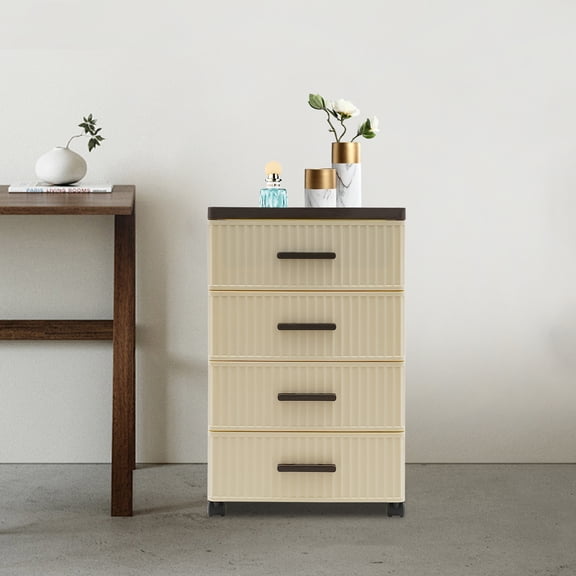 ToppiJoy 4 Drawers Storage Bins Cabinet with Wheels, Plastic Drawer Storage Cabinet for Bedroom, Living Room