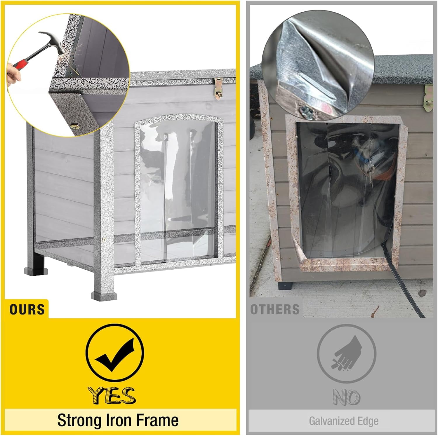 Aivituvin Heated Outdoor Dog House with Heating Pad & Insulated Liner, Winter Weatherproof Anti-Chewing Dog Kennel, Iron