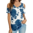 thumbnail image 1 of Xuanfei Women Tie-Dyed Print V Neck Cold Shoulder Design Summer Top, 1 of 4
