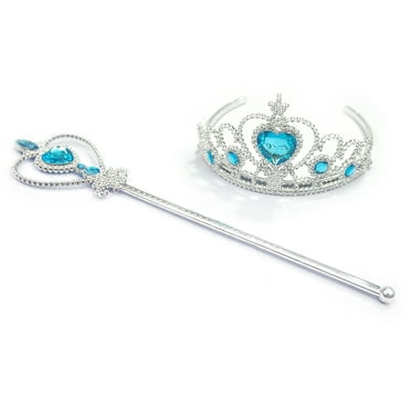 Dreamtale Princess Crown Tiara and Wand Set-Silver Heart Jewel(Blue)