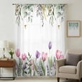 thumbnail image 2 of Pink Tulips Semi Sheer Curtains Drapes for Living Room, Bedroom, French Doors Window 96 Inches Long, Spring Floral Green Eucalyptus Leaves Rod Pocket Chiffon Curtain Drapery Voile Draperies Panel, 2 of 8