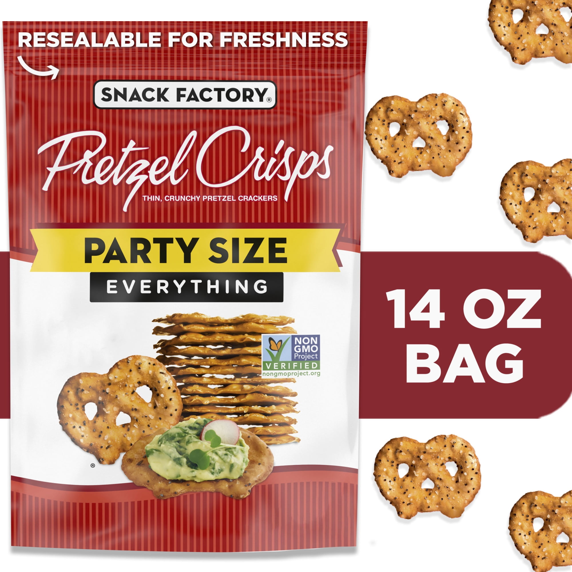 Snack Factory Everything Pretzel Crisps, NonGMO, 14 OZ Party Size Bag