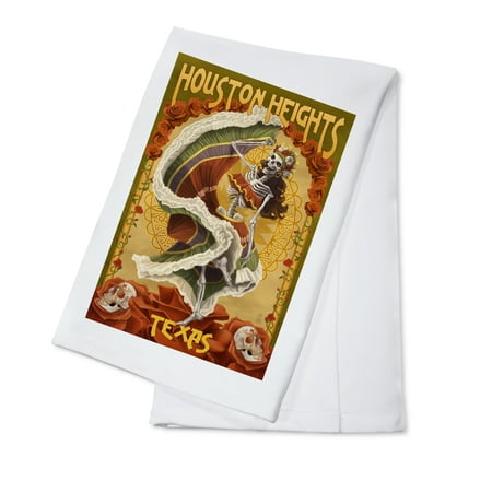 Houston Heights, Texas - Day of the Dead Skeleton Dancing - Lantern Press Artwork (100% Cotton Kitchen