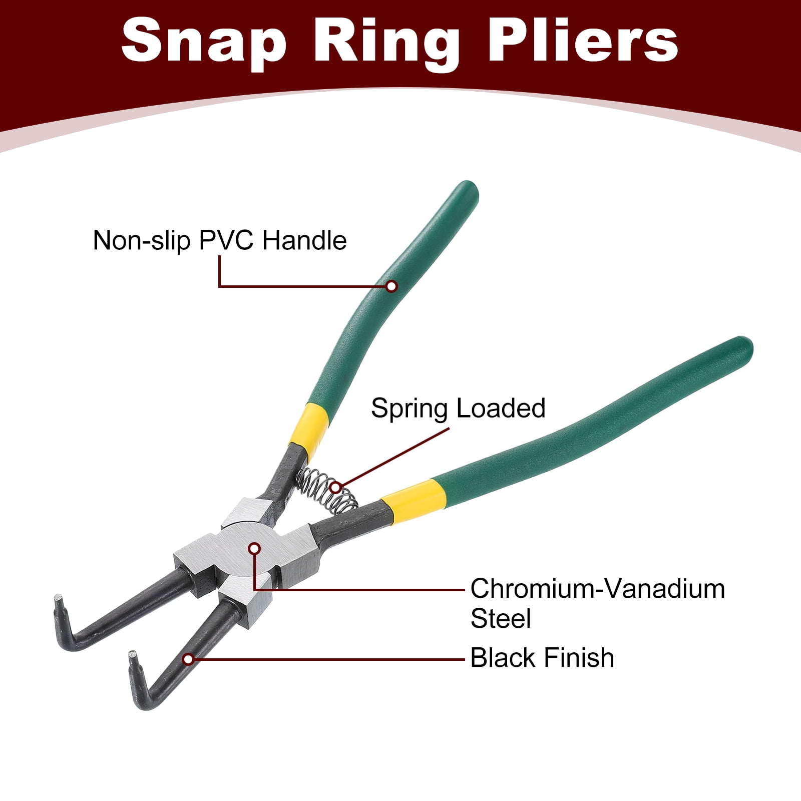 Snap Ring Plier 13" Internal Circlip Pliers with 0.12" Bent Jaw Tip for Ring Remove Retaining Pliers, Green