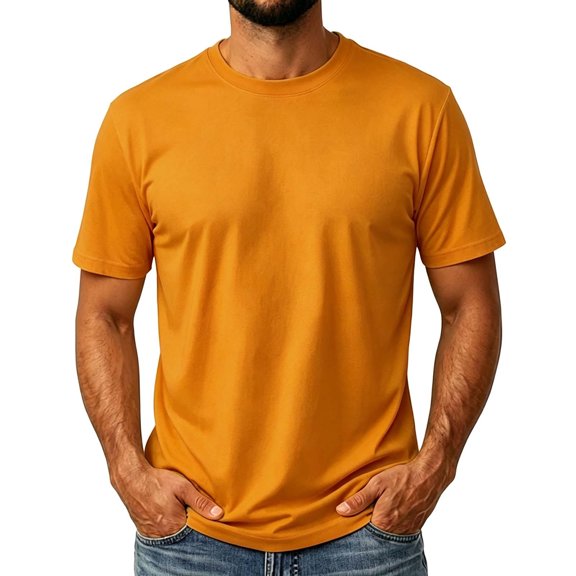 hotojiny Mens T Shirts Soft Crew Neck Basic Cotton Tee Comfortable Athletic Fit Plain Casual T-Shirt for Big and Tall(Yellow,X-Large)