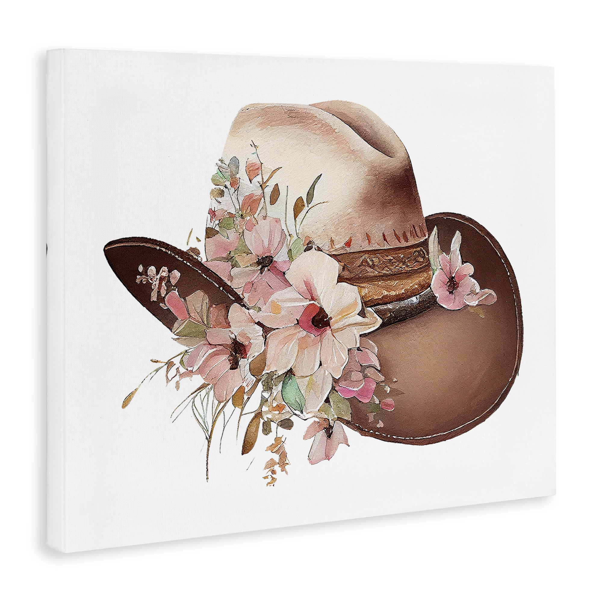 Stupell Industries Pink Floral Cowboy Hat Plants & Flowers Painting Wrapped Canvas Art Print Wall Art, 40 x 30