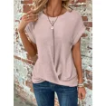 thumbnail image 3 of Camiseta de tejido de punto de Color liso para mujer, Tops sueltos informales cómodos para viajeros, jersey de manga corta con cuello redondo, camisetas para mujer, 3 of 4