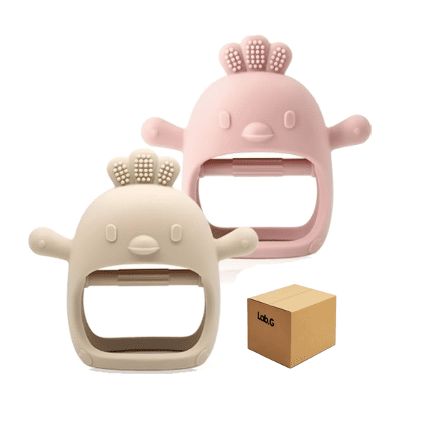 2 Pcs Mordedor Silicona Para Bebés, mordederas Bebe Y Juguete diseño B, Lab.G Rosa, Beige