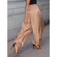 thumbnail image 4 of Women's Glossy Lantern Pants Spring Summer Street Fashion Low-Rise Cuffed-Hem Trousers with Fluid Champagne Color L, 4 of 6