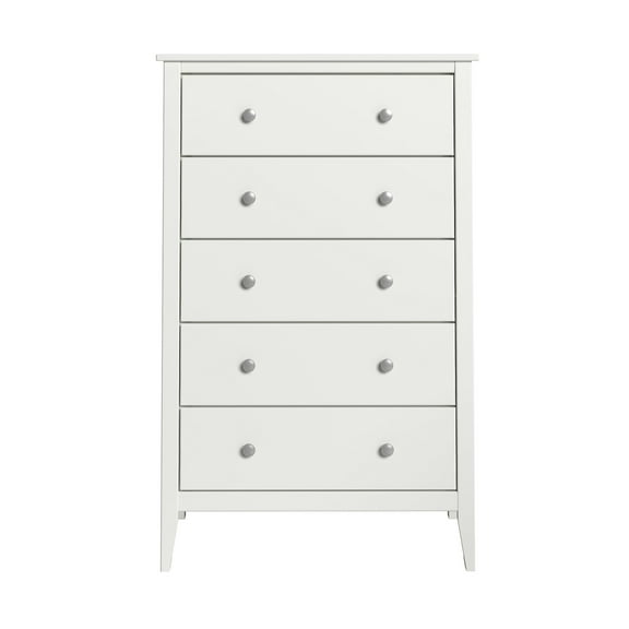 Jela Solid Wood 5 Drawer Dresser - White