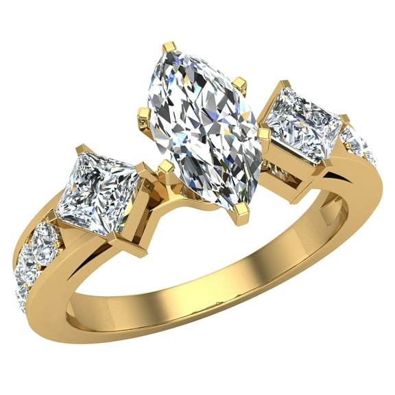 Three-stone Diamond Engagement Ring Marquise and Princess Cut Rings 18K Gold 1.40 CT TW (G,SI)